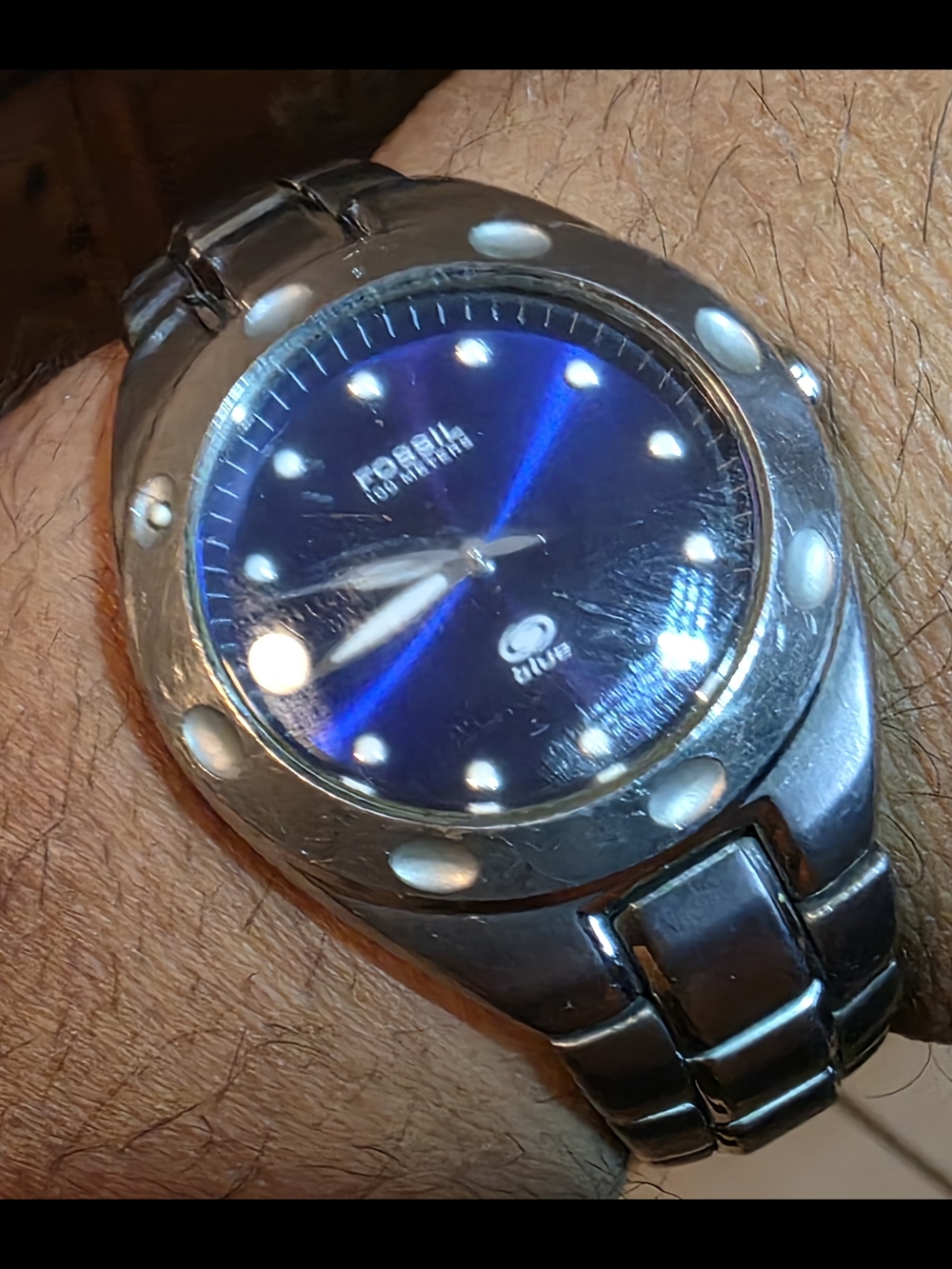Fossil Blue Dial Stainless Steel Wristwatch